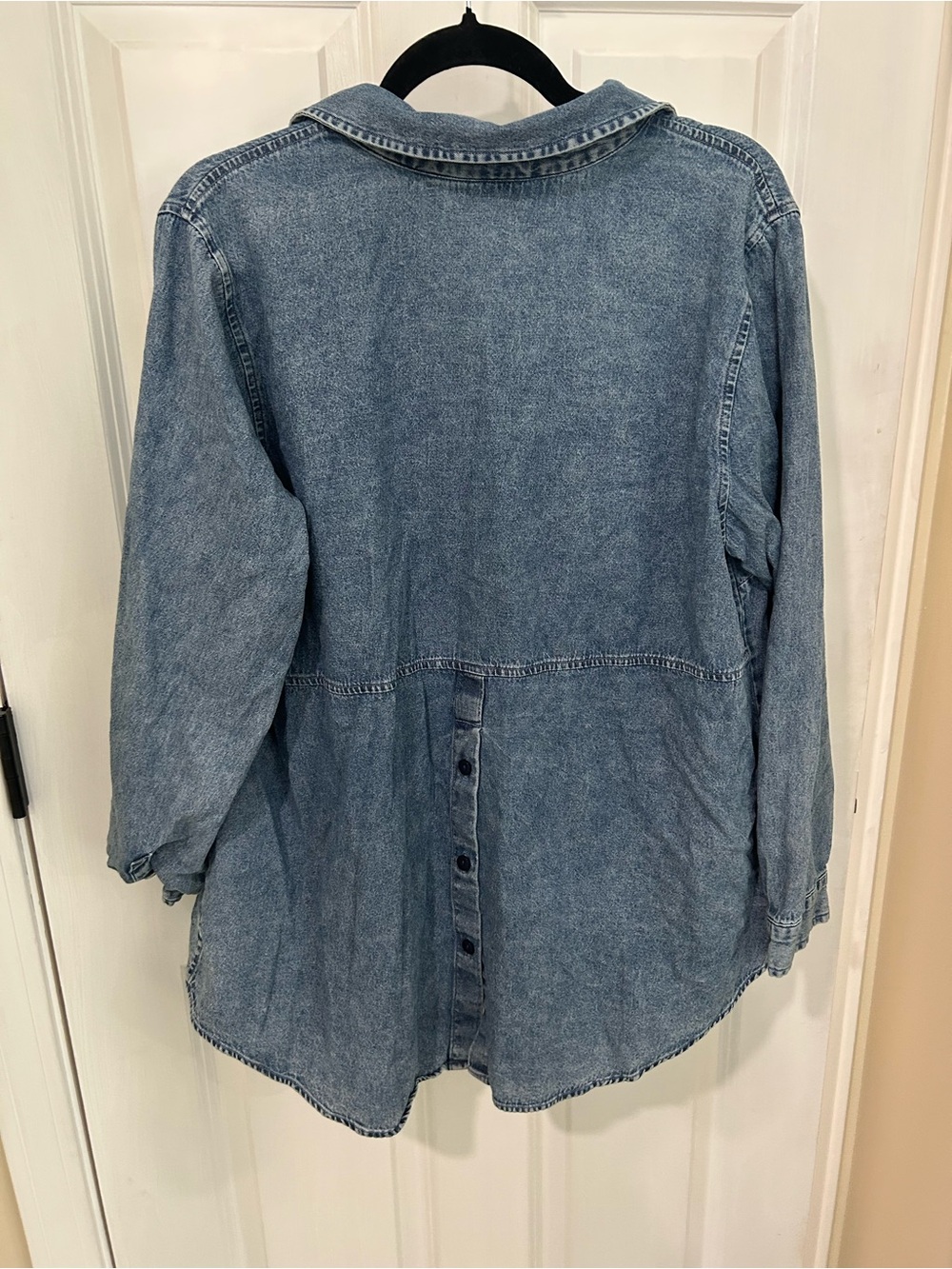Joan Rivers Washed Denim Button-Front Shacket - Blue - Picture 5 of 6